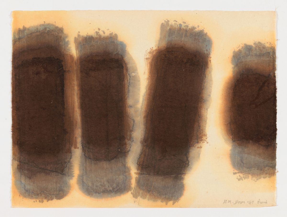 Yun Hyong-keun, Burnt Umber & Ultramarine, 1981, Oil on hanji, 47 x 63 cm, © Yun Seong-ryeol (제공: PKM Gallery)