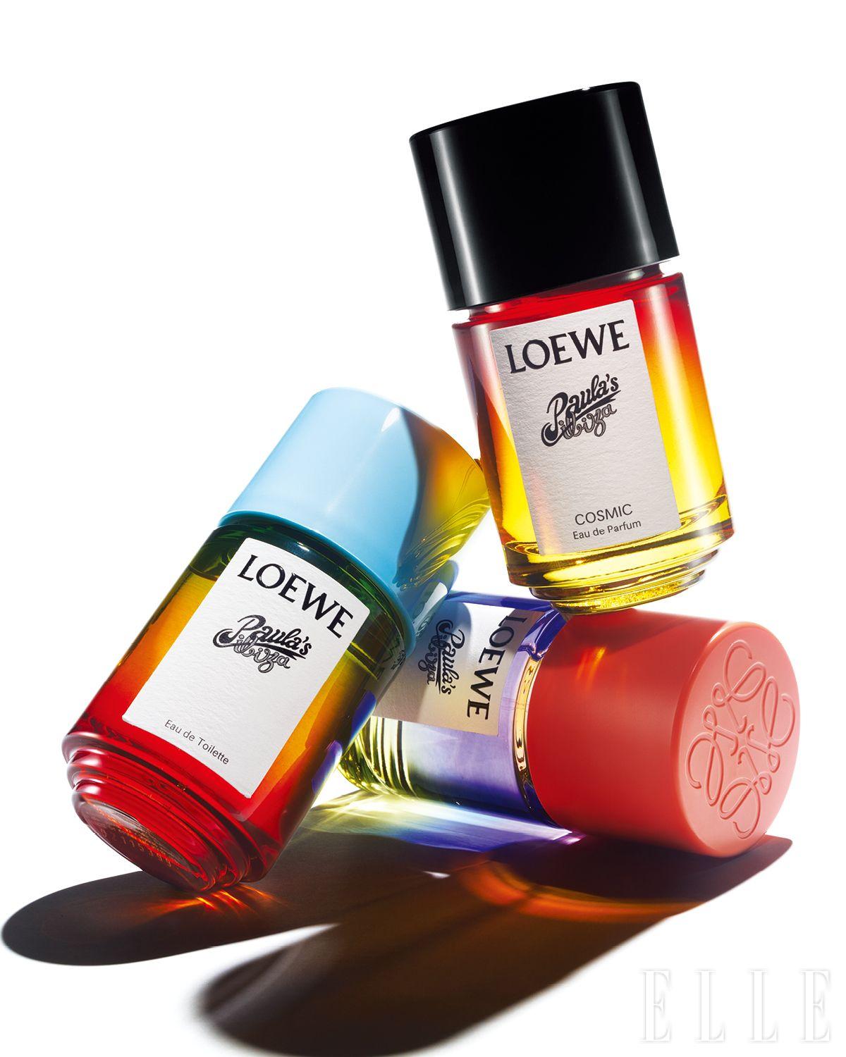 (위부터 시계 방향으로) 폴라스 이비자 코스믹 오 드 퍼퓸, 50ml 16만8천원. 폴라스 이비자 에클레틱 오 드 뚜왈렛, 50ml 15만8천원. 폴라스 이비자 오 드 뚜왈렛, 50ml 15만8천원, 모두 Loewe.