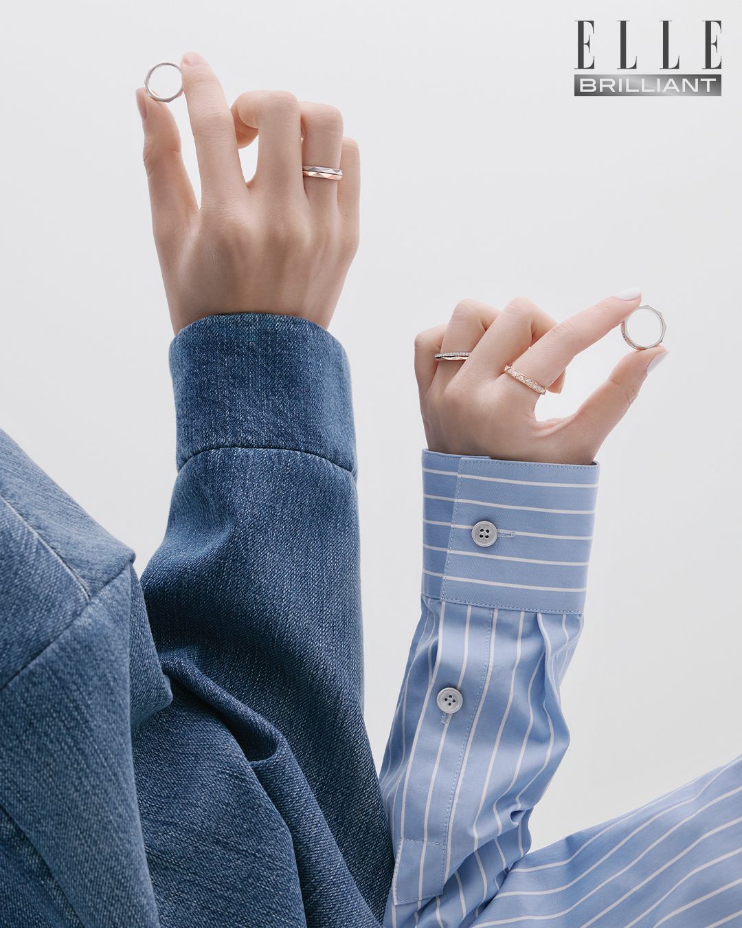 메구 스트라이프 셔츠는 WOOYOUNGMI. 선우 데님 재킷은 VALENTINO.