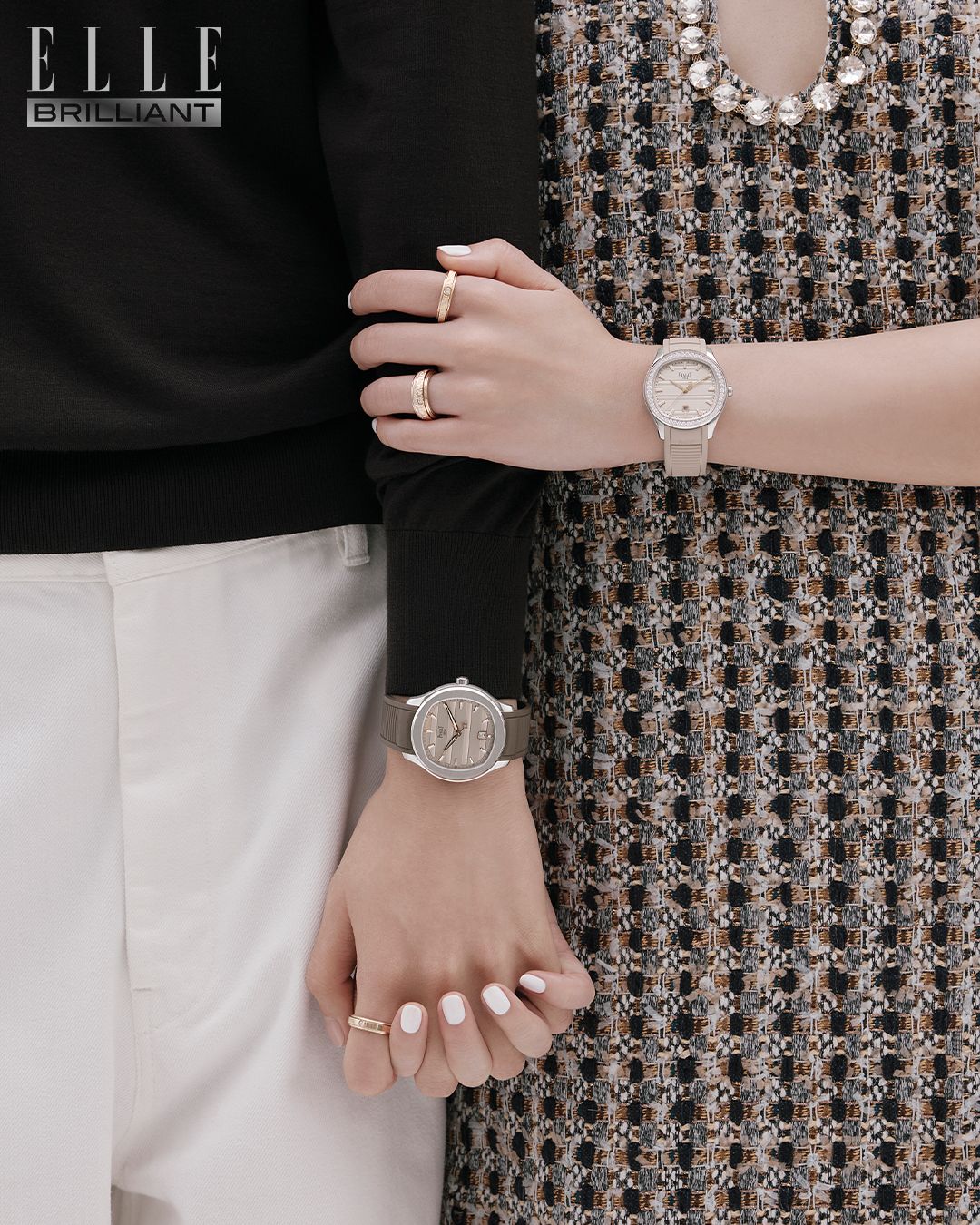 메구 트위드 드레스는 SANDRO. 선우 니트 스웨터는 TODS. 팬츠는 JIL SANDER.