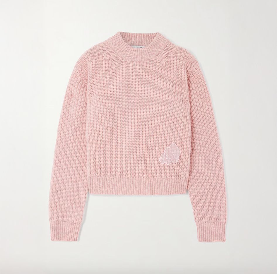 Cecilie Bahnsen 오간자 꽃장식이 달린 사랑스러운 파스텔 핑크 니트.