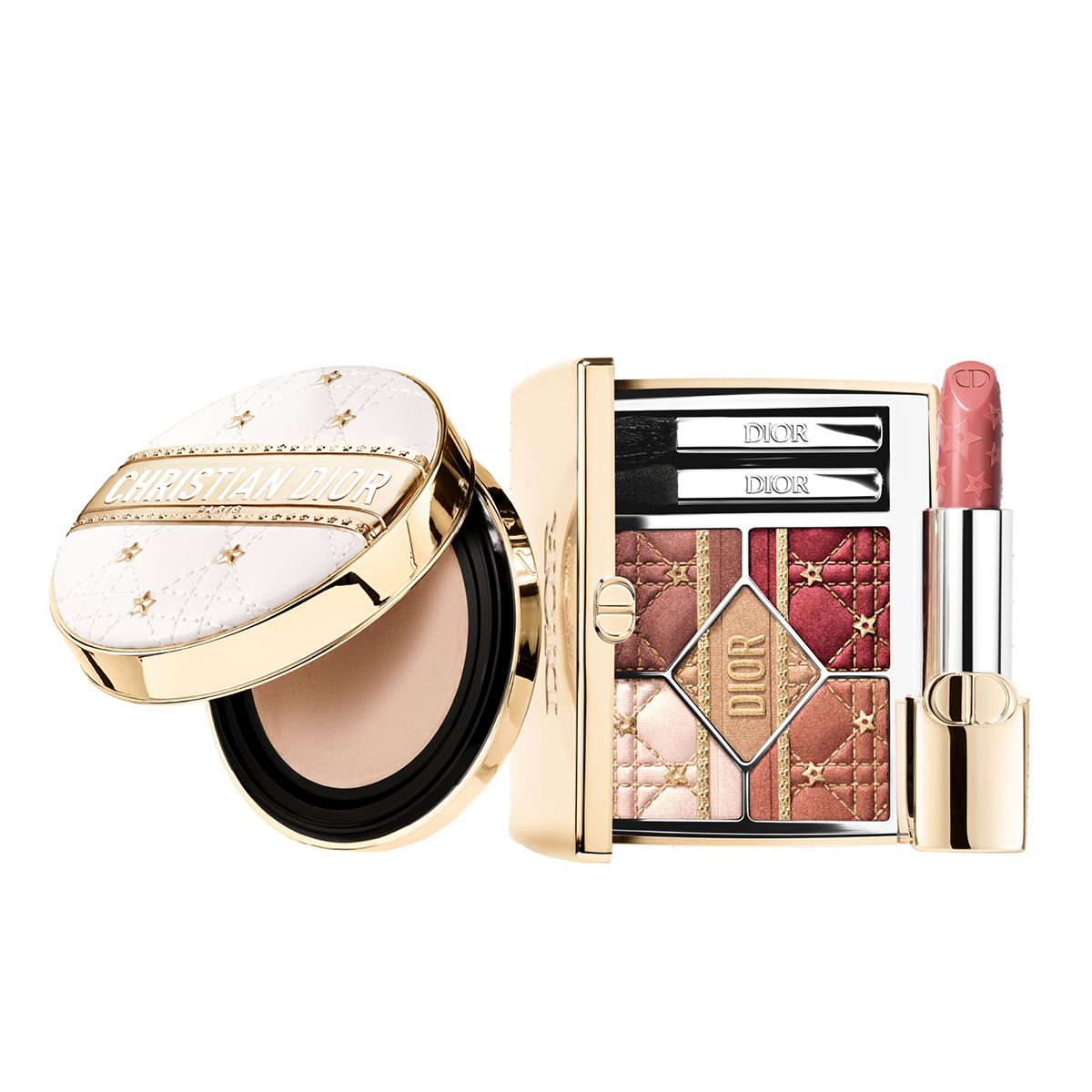 디올 포에버 쿠션 케이스 – 홀리데이 메이크업 컬렉션 | 4만 5천원 대, 디올쇼 5 꿀뢰르 – 홀리데이 메이크업 컬렉션 | 2가지 쉐이드 | 7g / 10만 6천원 대, 루즈 디올 – 홀리데이 메이크업 컬렉션 | 4가지 컬러 | 3가지 피니쉬 | 3.5g / 6만 5천원 대, 모두 Dior Beauty.
