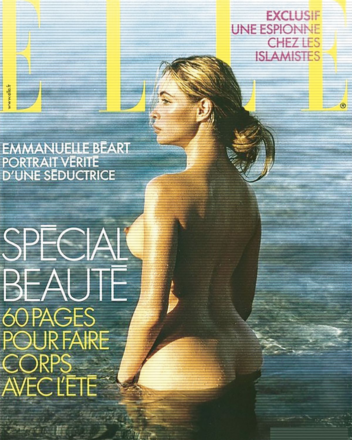 2003년 5월 5일 <엘르> 프랑스 표지에 올 누드로 등장한 여배우 엠마누엘 베아르. 실비 랑크레농(Sylvie Lancrenon)이 촬영했다. 