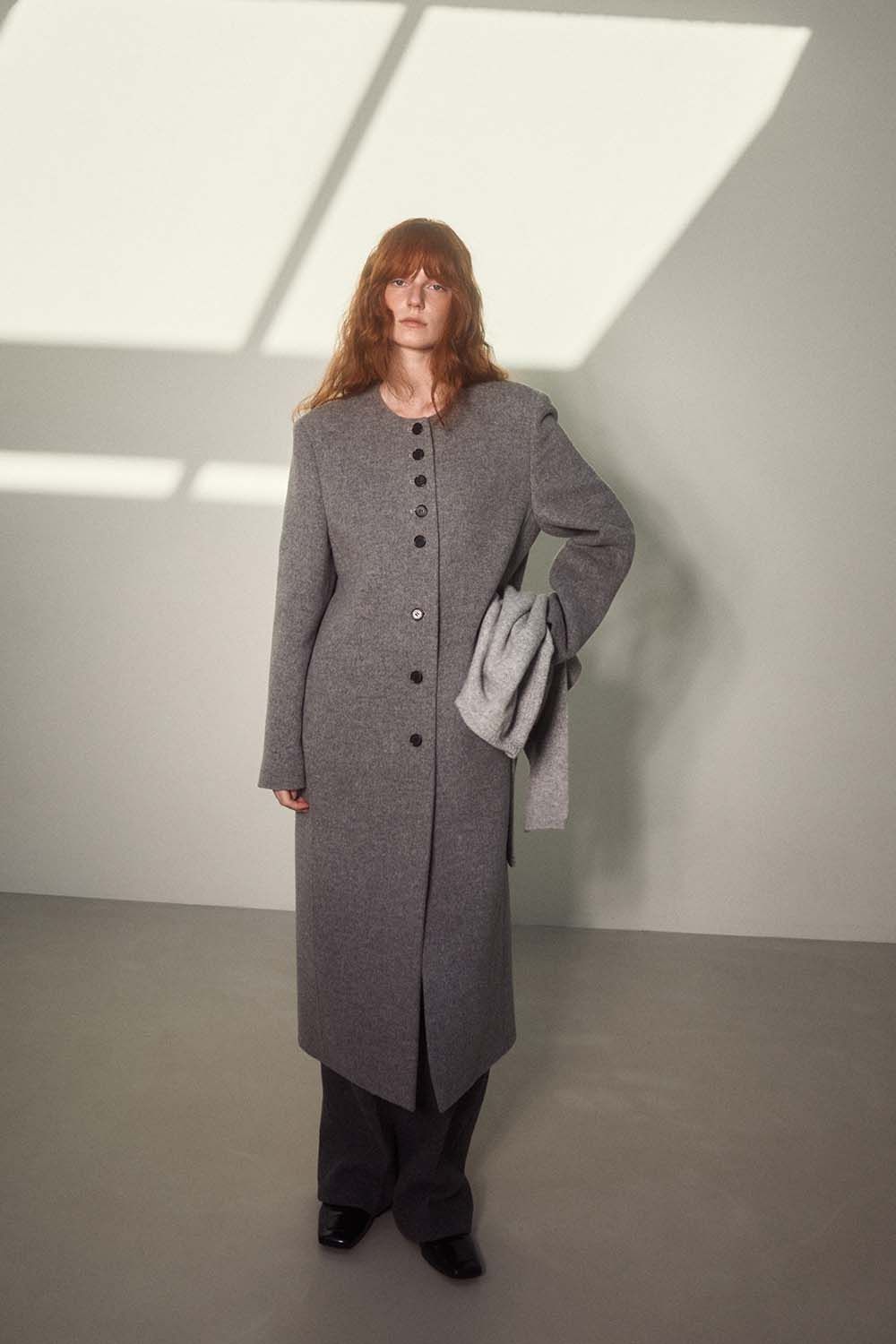 노 칼라 롱 코트, 그레이 컬러