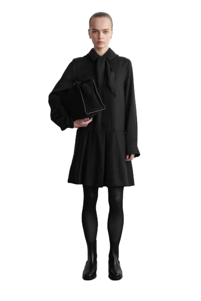 스카프 디테일 드롭 웨이스트 미니 드레스