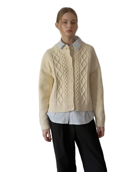 다니엘 케이블 라운드넥 가디건 핑크