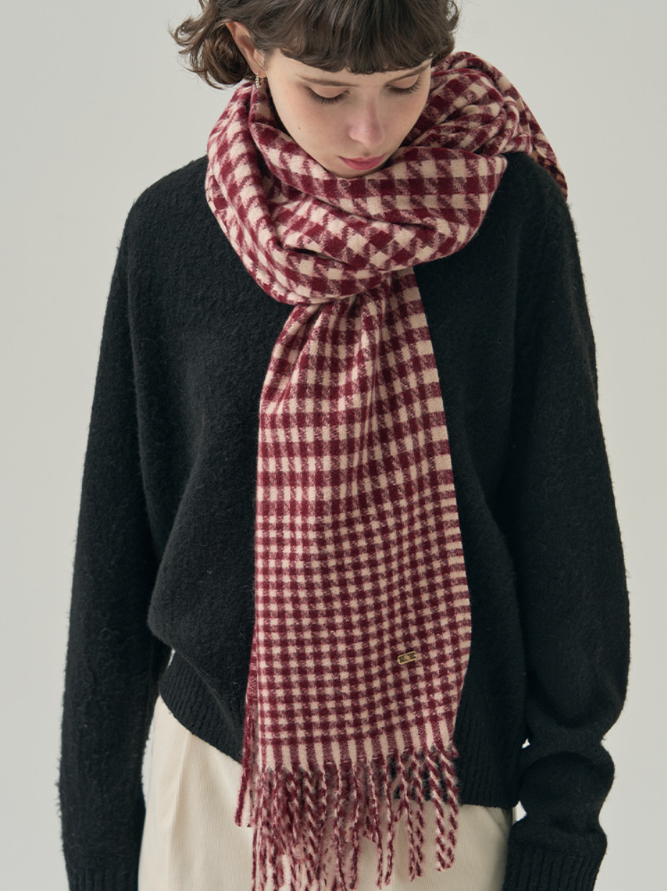 하운드 투스 체크 태슬 머플러