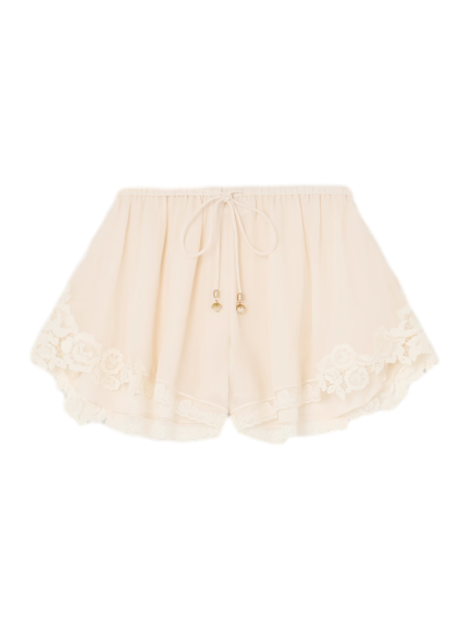 Awaken lace-trimmed cotton and silk-blend crepe de chine shorts