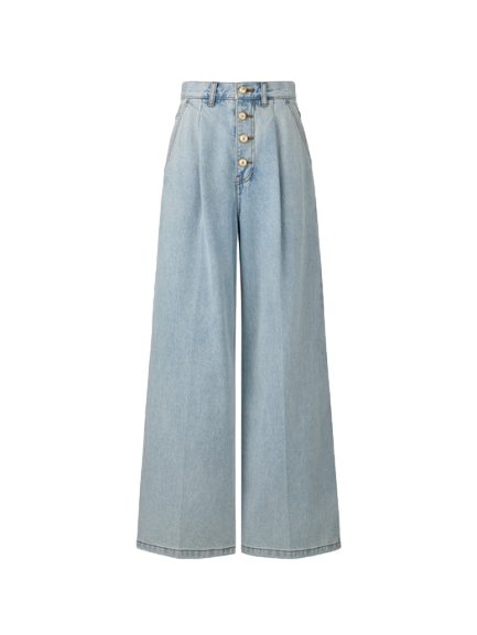 003 하이 버튼 와이드 데님 - 라이트 블루