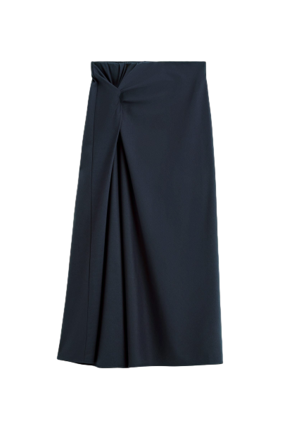 트위스트 디테일 저지 미디 스커트