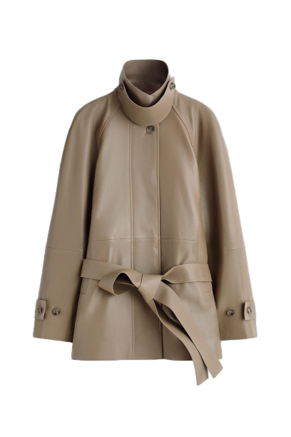 퍼널넥 레더 쇼트 트렌치 재킷