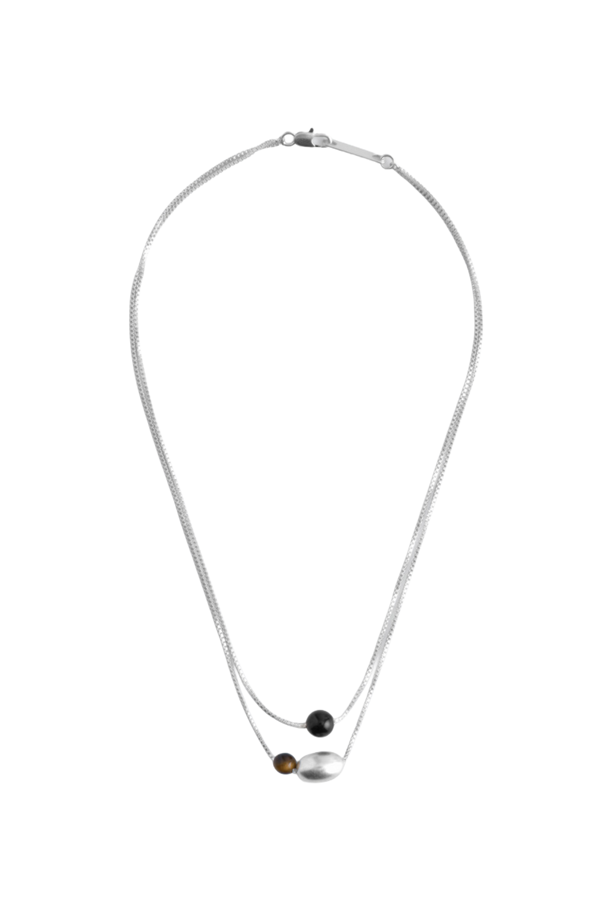 더블 체인 페블 비즈 네크리스