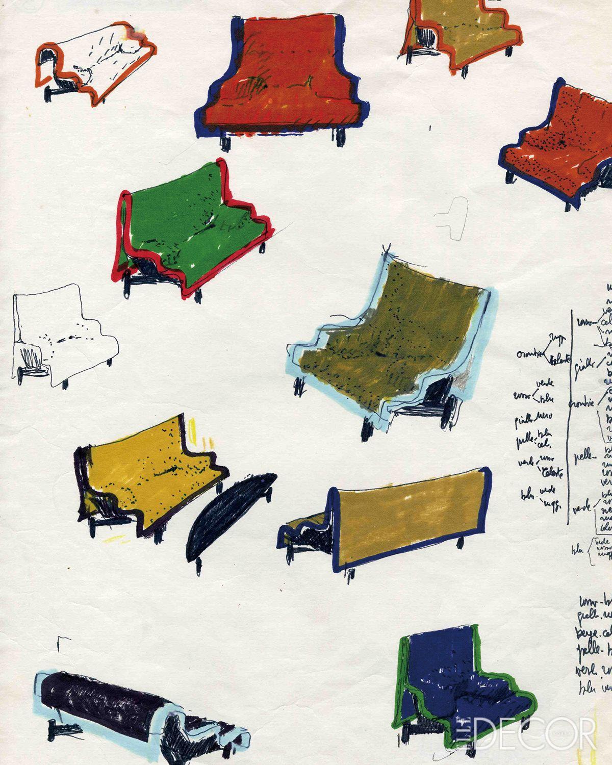 1981년 까시나를 위해 디자인한 소파 ‘신드바드 스케치.