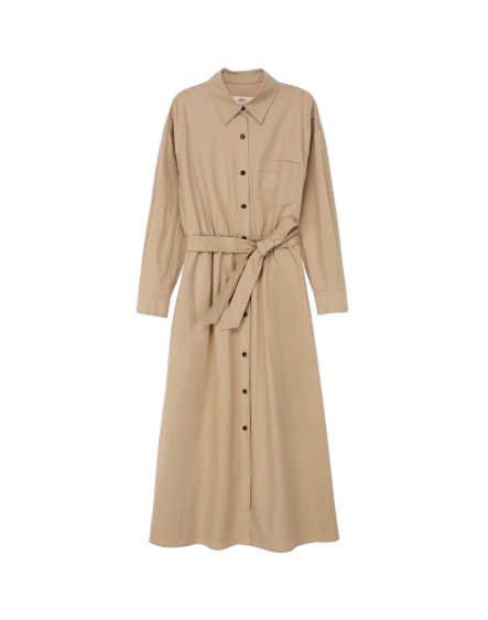 베이지 스트랩 면 셔츠형 원피스