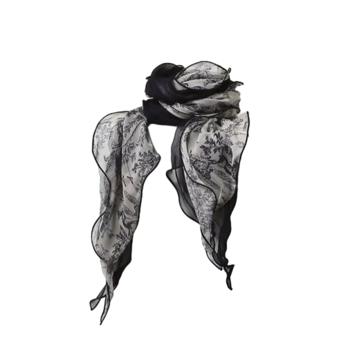 뜨왈드주이 네이비 러플 롱 실크 스카프