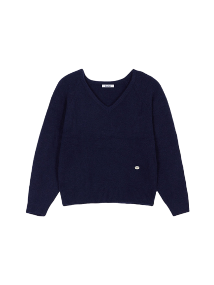 브러쉬드 와이드 브이넥 니트