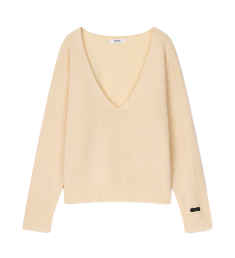 울 딥 브이넥 버튼 풀오버 니트