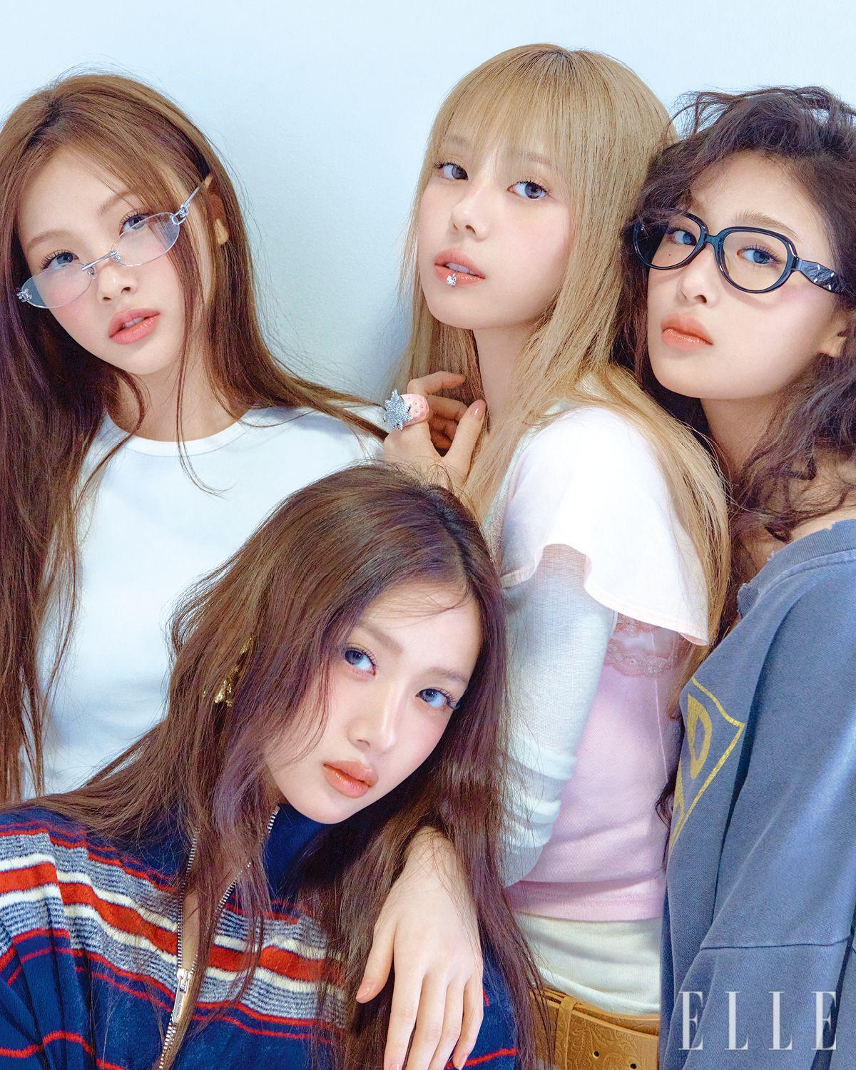 이현이 입은 화이트 톱과 아이웨어는 모두 스타일리스트 소장품. 미아가 입은 핑크 톱은 August Barron. 실버 립 커프는 Useless objects. 딸기 링은 Yvmin. 롱 슬리브 톱과 스커트, 레더 벨트는 모두 스타일리스트 소장품. 베니가 입은 그레이 스웨트 재킷은 Standalone. 아이웨어는 Gentle Monster. 쿠미가 입은 스트라이프 니트는 Miu Miu. 이어링은 Yvmin.