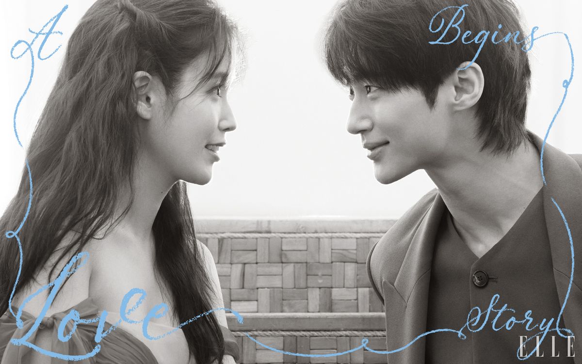 아이유가 입은 드레스는 Valentino. 변우석이 입은 재킷과 베스트는 모두 Recto.