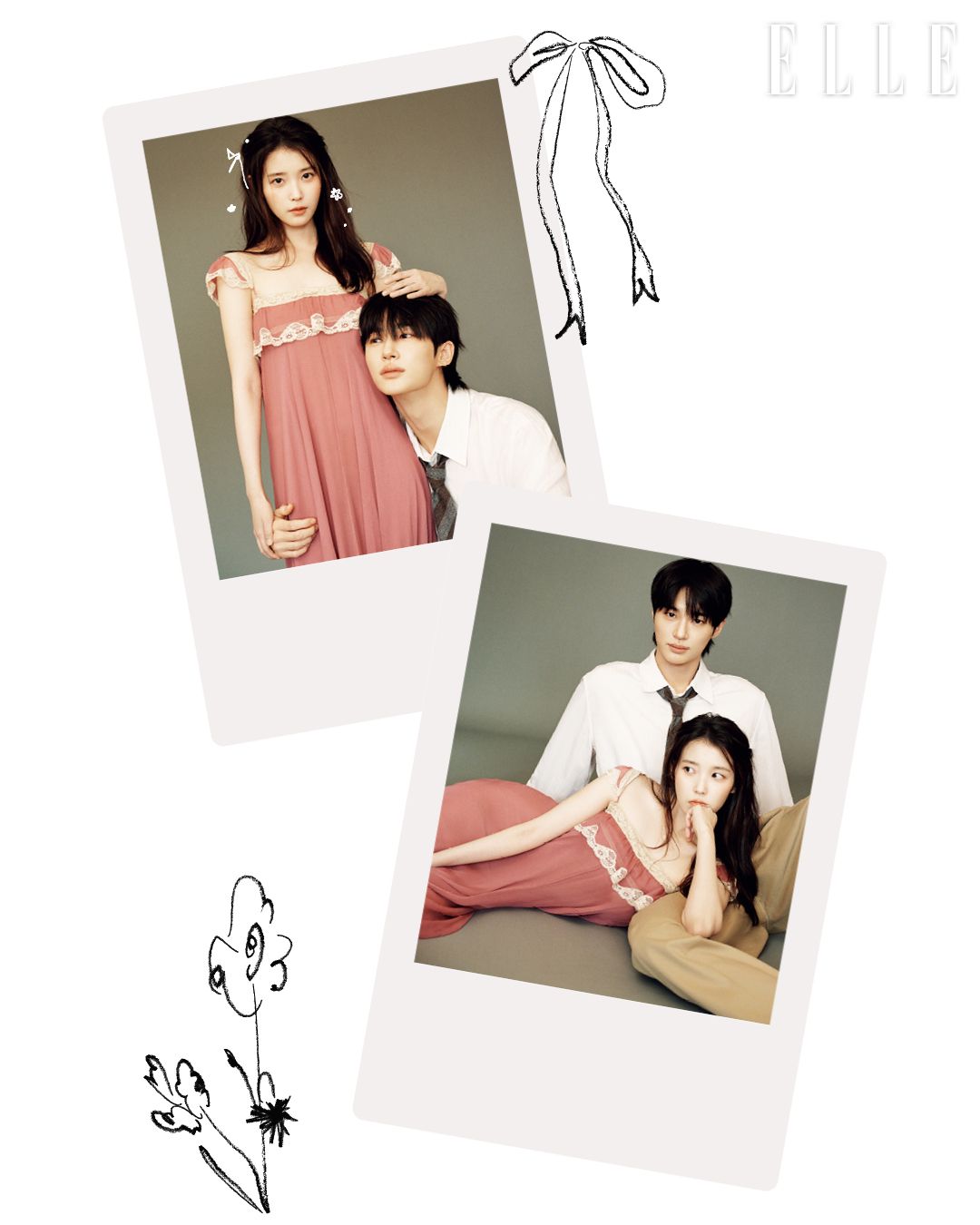 아이유가 입은 드레스는 Chloé. 변우석이 입은 셔츠는 Our Legacy. 로퍼는 Prada. 타이는 스타일리스트 소장품.