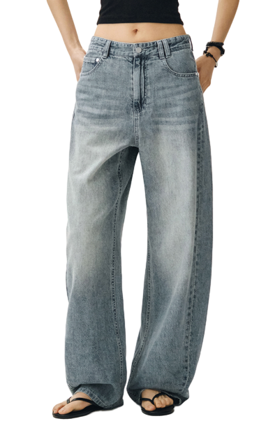 Linen Like Curved Wide Jeans