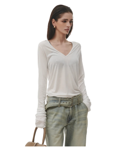 See-through Deep V-neck T-shirt