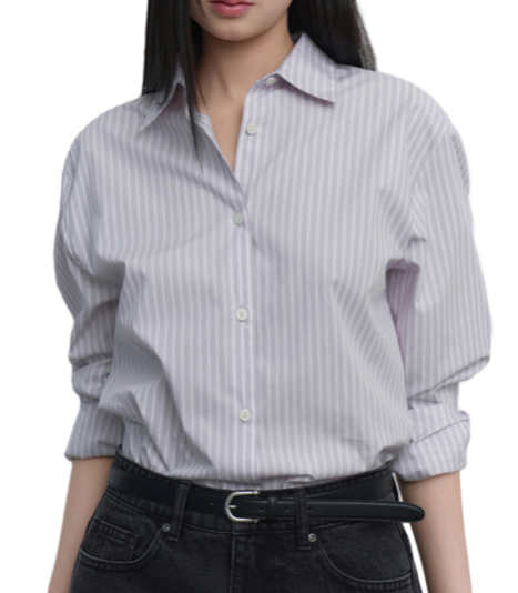 우먼즈 스트라이프 릴렉스드 포플린 셔츠