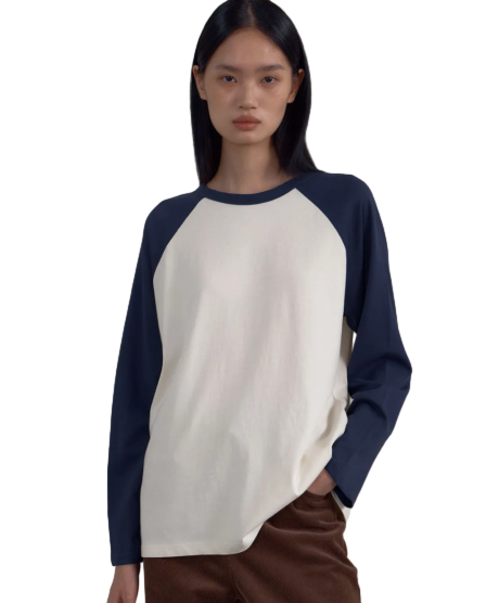 Loose Raglan Long Sleeve T-Shirts (Navy)