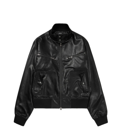 High-Neck Leather Jacket (Black)