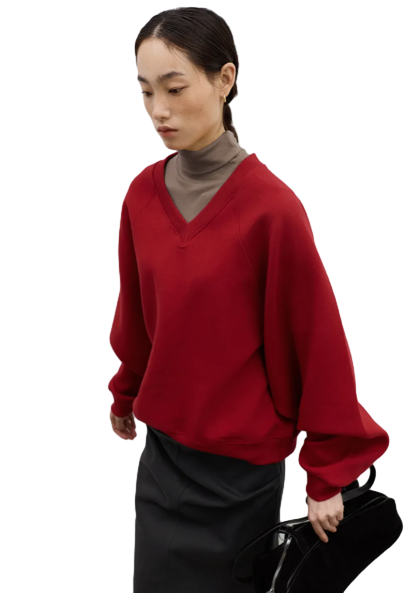 Rounded cotton V-neck sweatshirts