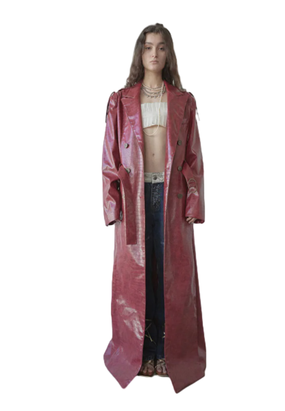 90s Faux Leather Coat Tan Red