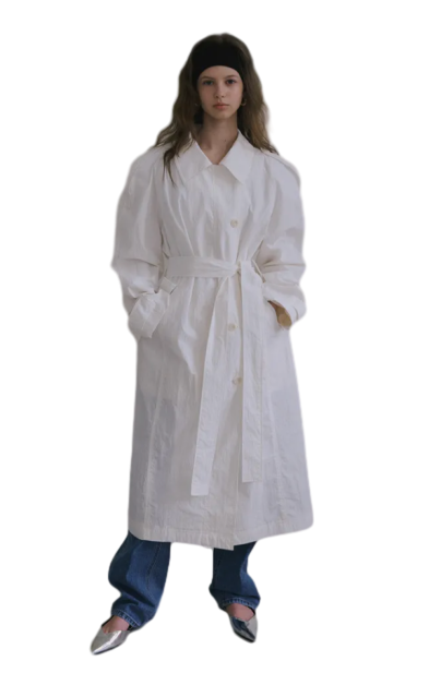 SIGNATURE VOLUME SLEEVE TRENCH COAT_WHITE