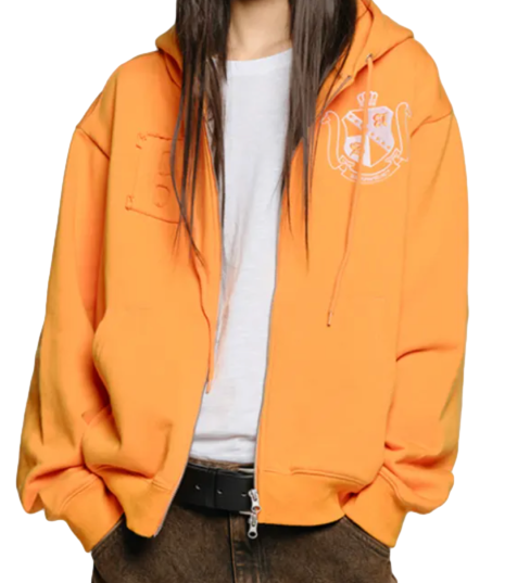 B LOGO PATCH HOODIE ZIP-UP, ORANGE