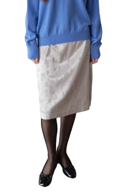 Satin Flower Midi Skirt_Gray