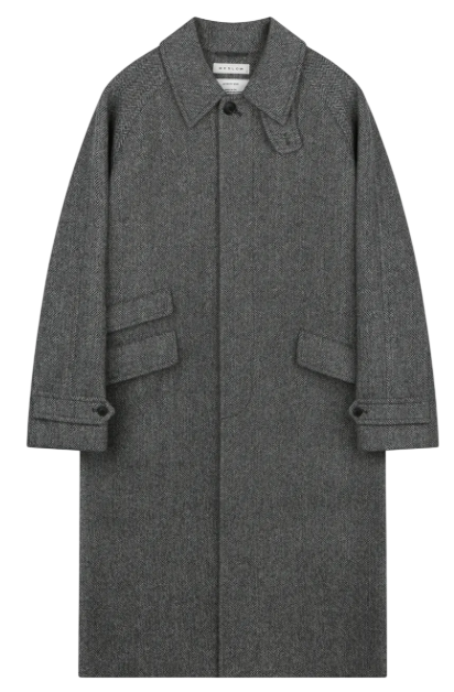 OVERSIZED HERRINGBONE ALPACA BALMACAAN COAT GREY HERRINGBONE