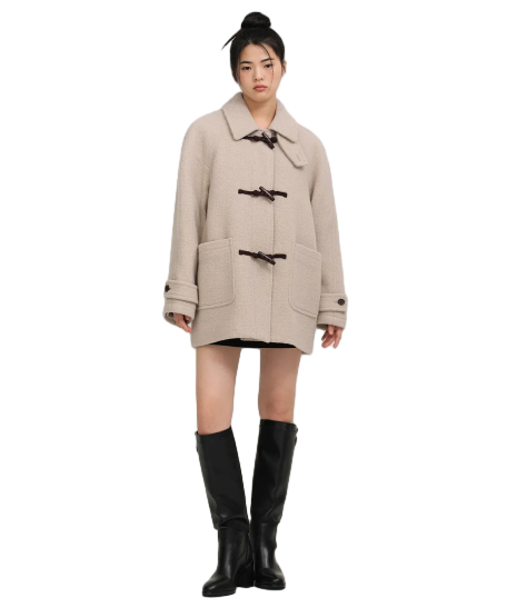 우먼즈 울 블렌드 부클 하프 더플 코트