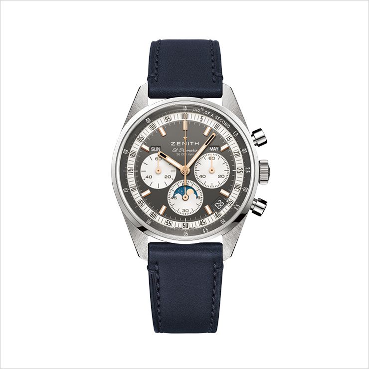 컴플리트 캘린더, 문페이즈 디스플레이, 0.1초까지 측정과 표기가 가능한 시계 ‘크로노마스터 오리지널 트리플 캘린더’. 