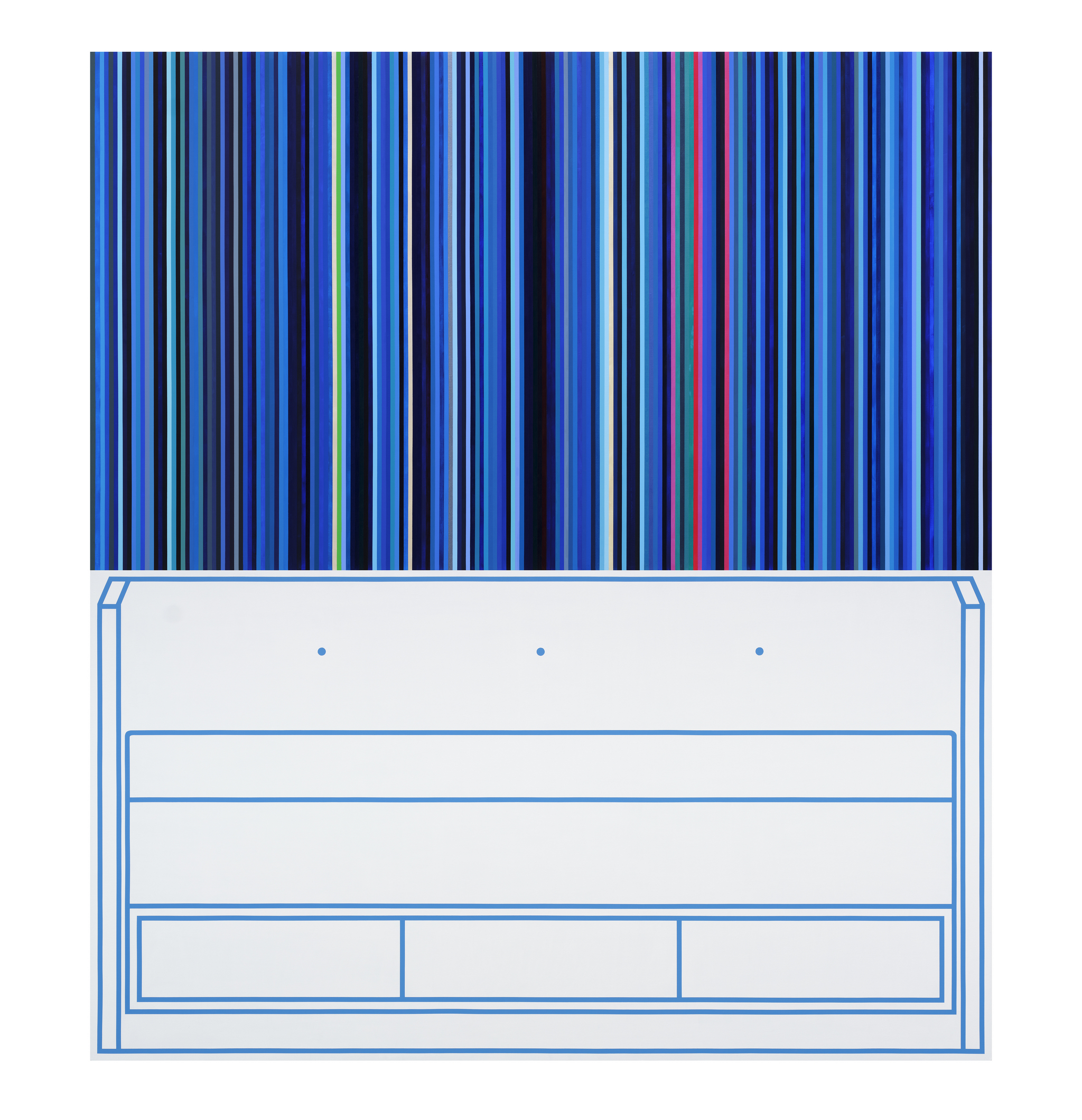 박미나, 2023-파란색-침대, 2023, 캔버스 위에 아크릴, 257 x 229cm ⓒ 사진 김상태, 에르메스 재단 제공 / ⓒ Photo Sangtae Kim, Fondation d’entreprise Hermes