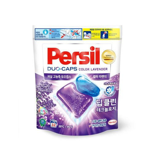 퍼실 듀오 캡스 컬러 라벤더 - 색상을 보호하는 이염 방지제, 보풀을 없애 색이 더 선명해 보이게 하는 셀룰라제 효소가 든 캡슐형 세제.